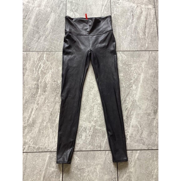 Spanx Leggings Womens Medium Black Faux Leather High Rise Shaping Pull On Ankle - Picture 2 of 7